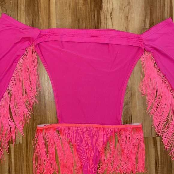 Neon off the shoulders long sleeves open back bodysuit size M - Picture 7 of 12